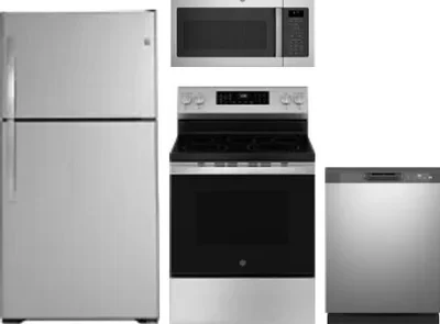4 Piece Package Includes Refrigerator, Range, Microwave And Dishwasher