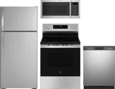 4 Piece Package Includes Refrigerator, Range, Microwave And Dishwasher