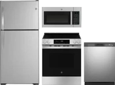4 Piece Package Includes Refrigerator, Range, Microwave And Dishwasher