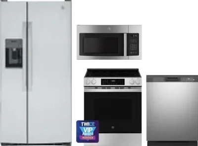 4 Piece Package Includes Refrigerator, Range, Microwave And Dishwasher