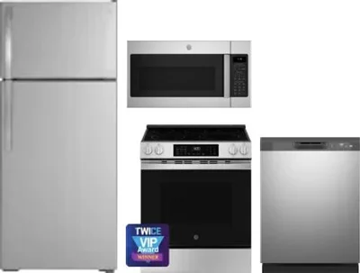 4 Piece Package Includes Refrigerator, Range, Microwave And Dishwasher