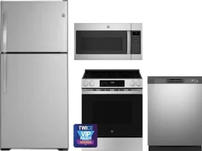 4 Piece Package Includes Refrigerator, Range, Microwave And Dishwasher