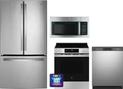 4 Piece Package Includes Refrigerator, Range, Microwave And Dishwasher