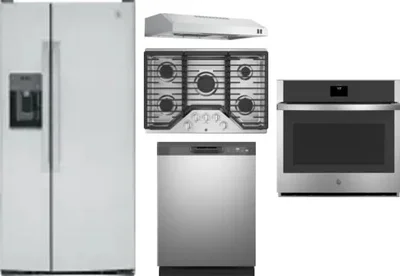5 Piece Package Includes Refrigerator, Cooktop, Wall Oven, Hood And Dishwasher
