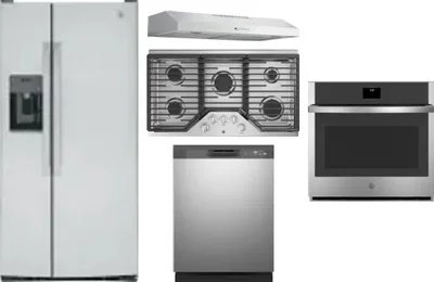 5 Piece Package Includes Refrigerator, Cooktop, Wall Oven, Hood And Dishwasher