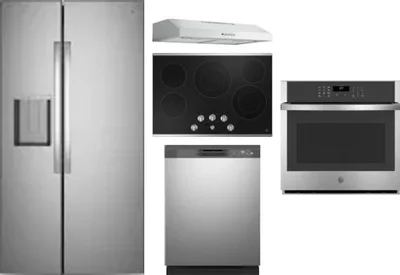 5 Piece Package Includes Refrigerator, Cooktop, Wall Oven, Hood And Dishwasher