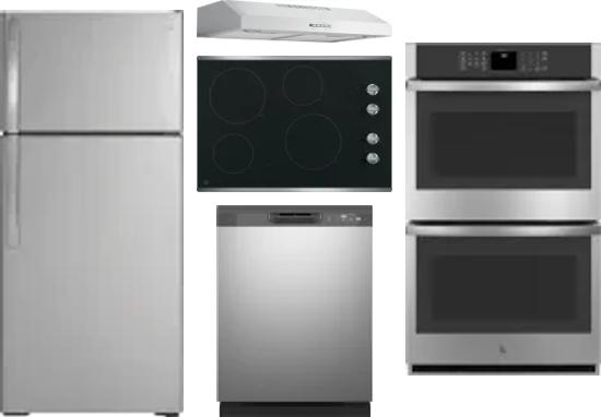 5 Piece Package Includes Refrigerator, Cooktop, Wall Oven, Hood And Dishwasher