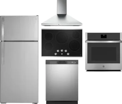 5 Piece Package Includes Refrigerator, Cooktop, Wall Oven, Hood And Dishwasher