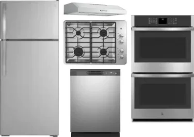 5 Piece Package Includes Refrigerator, Cooktop, Wall Oven, Hood And Dishwasher