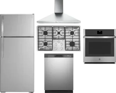 5 Piece Package Includes Refrigerator, Cooktop, Wall Oven, Hood And Dishwasher