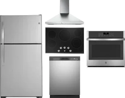 5 Piece Package Includes Refrigerator, Cooktop, Wall Oven, Hood And Dishwasher