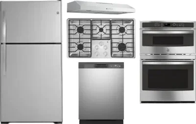5 Piece Package Includes Refrigerator, Cooktop, Wall Oven, Hood And Dishwasher