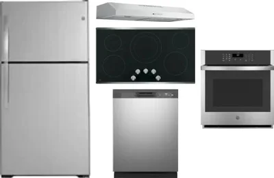 5 Piece Package Includes Refrigerator, Cooktop, Wall Oven, Hood And Dishwasher