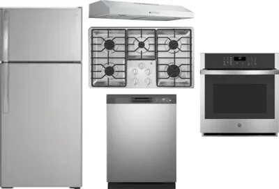 5 Piece Package Includes Refrigerator, Cooktop, Wall Oven, Hood And Dishwasher