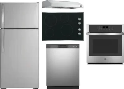5 Piece Package Includes Refrigerator, Cooktop, Wall Oven, Hood And Dishwasher
