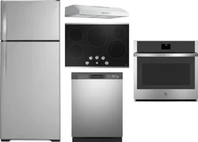 5 Piece Package Includes Refrigerator, Cooktop, Wall Oven, Hood And Dishwasher