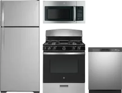 4 Piece Package Includes Refrigerator, Range, Microwave And Dishwasher