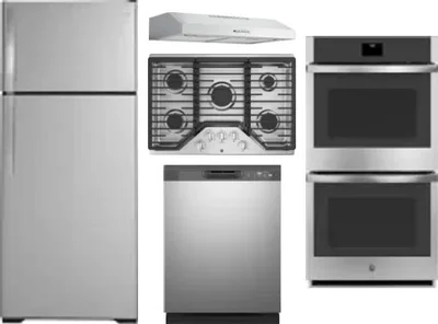 5 Piece Package Includes Refrigerator, Cooktop, Wall Oven, Hood And Dishwasher