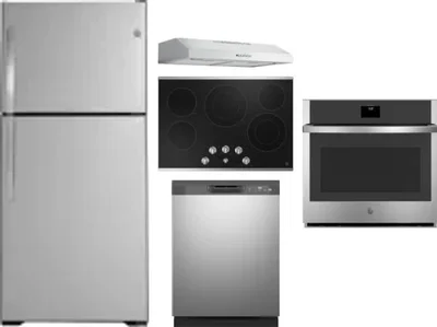 5 Piece Package Includes Refrigerator, Cooktop, Wall Oven, Hood And Dishwasher