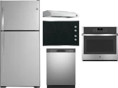 5 Piece Package Includes Refrigerator, Cooktop, Wall Oven, Hood And Dishwasher