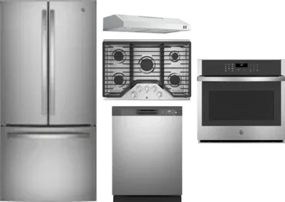 5 Piece Package Includes Refrigerator, Cooktop, Wall Oven, Hood And Dishwasher