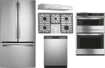 5 Piece Package Includes Refrigerator, Cooktop, Wall Oven, Hood And Dishwasher