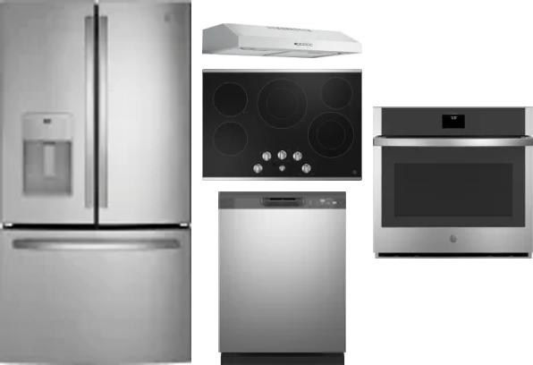 5 Piece Package Includes Refrigerator, Cooktop, Wall Oven, Hood And Dishwasher