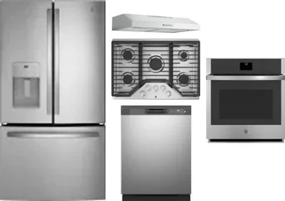 5 Piece Package Includes Refrigerator, Cooktop, Wall Oven, Hood And Dishwasher