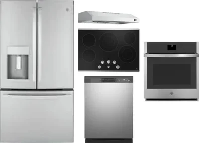 5 Piece Package Includes Refrigerator, Cooktop, Wall Oven, Hood And Dishwasher