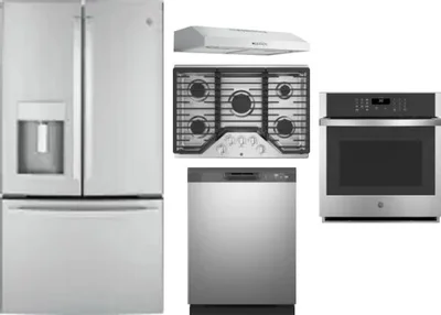 5 Piece Package Includes Refrigerator, Cooktop, Wall Oven, Hood And Dishwasher