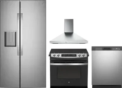 4 Piece Package Includes Refrigerator, Range, Hood And Dishwasher