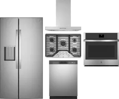 5 Piece Package Includes Refrigerator, Cooktop, Wall Oven, Hood And Dishwasher