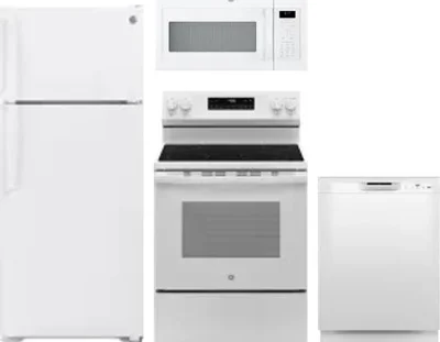4 Piece Package Includes Refrigerator, Range, Microwave And Dishwasher