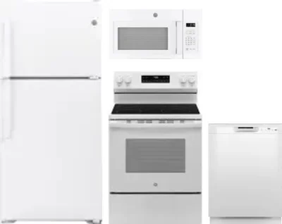 4 Piece Package Includes Refrigerator, Range, Microwave And Dishwasher