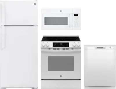 4 Piece Package Includes Refrigerator, Range, Microwave And Dishwasher