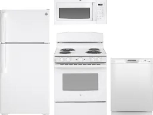 4 Piece Package Includes Refrigerator, Range, Microwave And Dishwasher