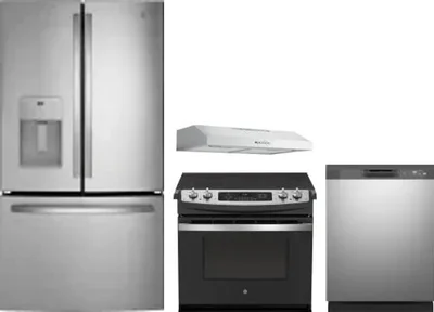 4 Piece Package Includes Refrigerator, Range, Hood And Dishwasher