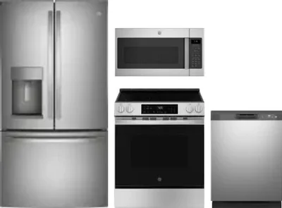 4 Piece Package Includes Refrigerator, Range, Microwave And Dishwasher