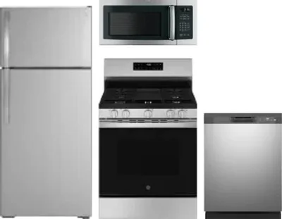 4 Piece Package Includes Refrigerator, Range, Microwave And Dishwasher
