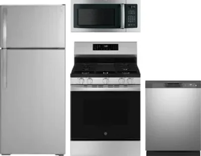 4 Piece Package Includes Refrigerator, Range, Microwave And Dishwasher