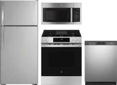 4 Piece Package Includes Refrigerator, Range, Microwave And Dishwasher