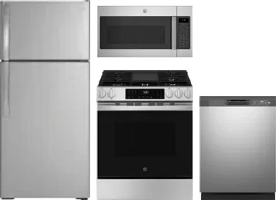 4 Piece Package Includes Refrigerator, Range, Microwave And Dishwasher