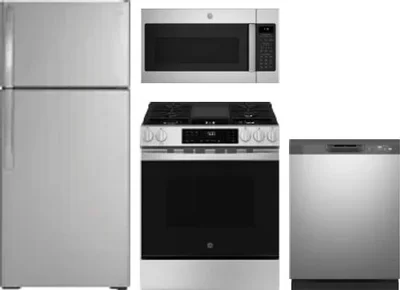 4 Piece Package Includes Refrigerator, Range, Microwave And Dishwasher