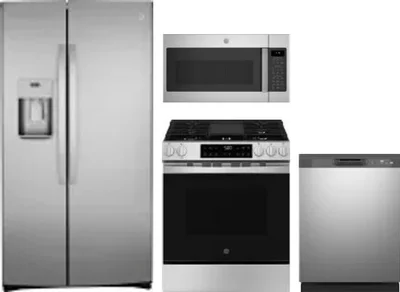 4 Piece Package Includes Refrigerator, Range, Microwave And Dishwasher