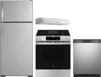 4 Piece Package Includes Refrigerator, Range, Hood And Dishwasher