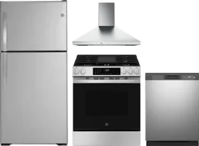 4 Piece Package Includes Refrigerator, Range, Hood And Dishwasher