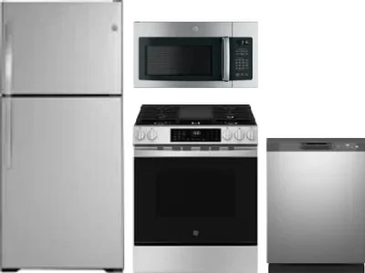 4 Piece Package Includes Refrigerator, Range, Microwave And Dishwasher
