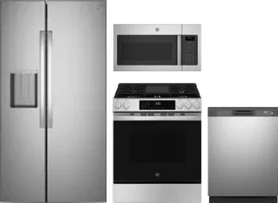 4 Piece Package Includes Refrigerator, Range, Microwave And Dishwasher