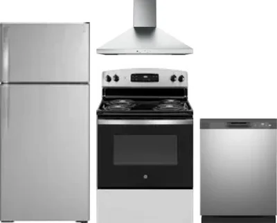 4 Piece Package Includes Refrigerator, Range, Hood And Dishwasher