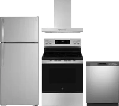 4 Piece Package Includes Refrigerator, Range, Hood And Dishwasher